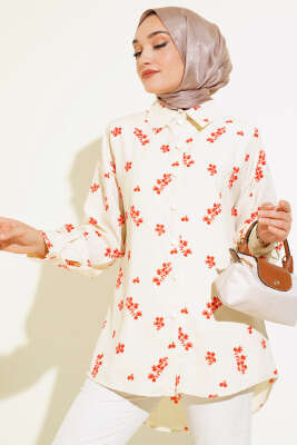 Minik Çiçek Desenli Gömlek Oranj 