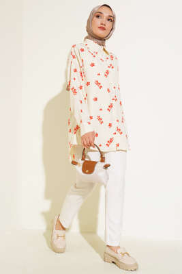 Minik Çiçek Desenli Gömlek Oranj - Gömlek