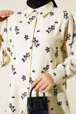 Minik Çiçek Desenli Gömlek Siyah - Gömlek