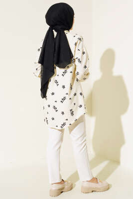 Minik Çiçek Desenli Gömlek Siyah - Gömlek