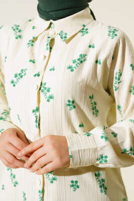 Minik Çiçek Desenli Gömlek Yeşil - Gömlek