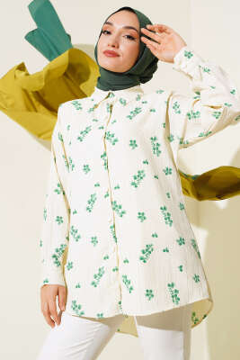 Minik Çiçek Desenli Gömlek Yeşil 