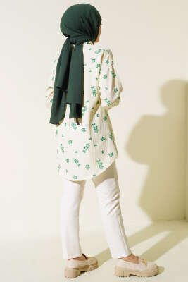 Minik Çiçek Desenli Gömlek Yeşil - Gömlek