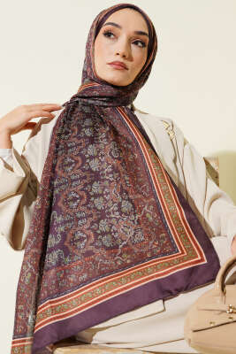 Minik Çiçek Motifli Soft Şal Acı Kahve - Başörtüsü