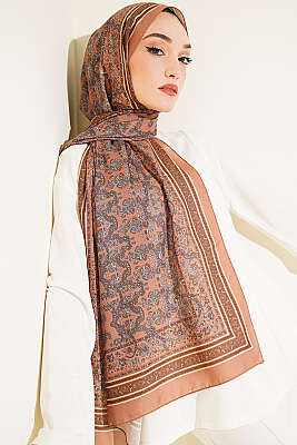Minik Çiçek Motifli Soft Şal Camel 
