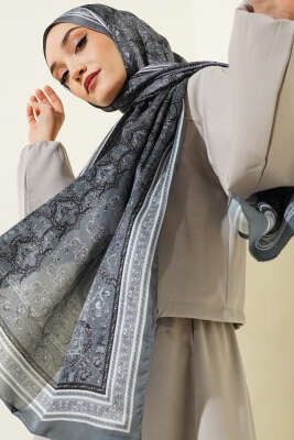 Minik Çiçek Motifli Soft Şal Füme - MODA KAPRİS