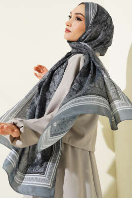 Minik Çiçek Motifli Soft Şal Füme - Başörtüsü
