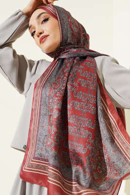 Minik Çiçek Motifli Soft Şal Kiremit - MODA KAPRİS