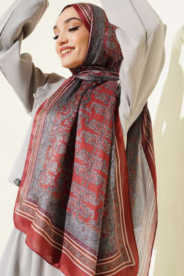 Minik Çiçek Motifli Soft Şal Kiremit - Başörtüsü