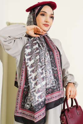 Minik Çiçek Motifli Soft Şal Siyah Ekru - Başörtüsü