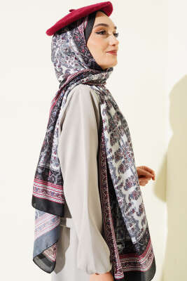 Minik Çiçek Motifli Soft Şal Siyah Ekru - Başörtüsü