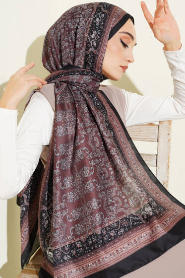 Minik Çiçek Motifli Soft Şal Siyah Kahve - Başörtüsü