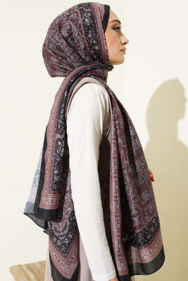 Minik Çiçek Motifli Soft Şal Siyah Kahve - Başörtüsü