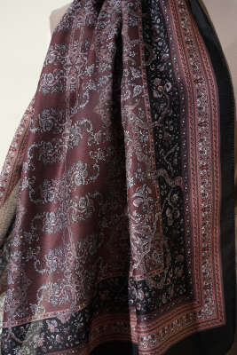 Minik Çiçek Motifli Soft Şal Siyah Kahve - Başörtüsü