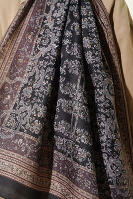 Minik Çiçek Motifli Soft Şal Siyah Vizon - Başörtüsü