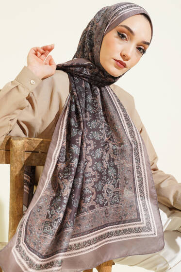 Minik Çiçek Motifli Soft Şal Vizon - Başörtüsü