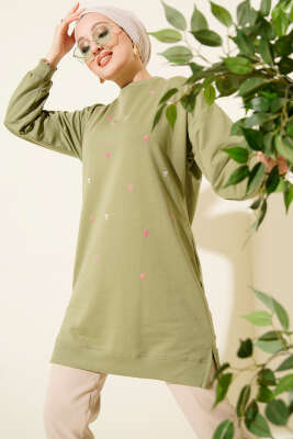 Minik Kalp Nakışlı Tunik Çağla Yeşili - TEGOE