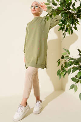 Minik Kalp Nakışlı Tunik Çağla Yeşili - Tunik