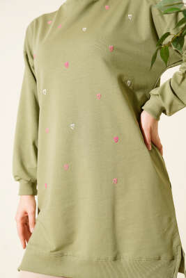 Minik Kalp Nakışlı Tunik Çağla Yeşili - Tunik