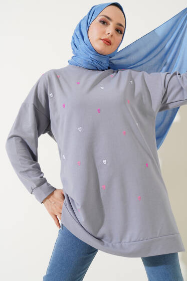 Minik Kalp Nakışlı Tunik Kayrak Grisi - Tunik