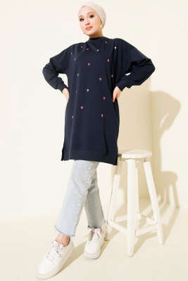 Minik Kalp Nakışlı Tunik Lacivert - Tunik