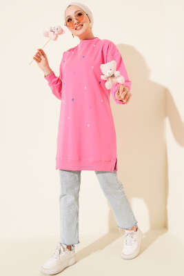 Minik Kalp Nakışlı Tunik Pembe - Tunik