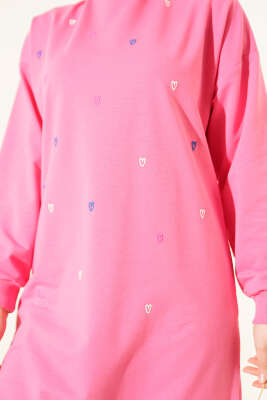 Minik Kalp Nakışlı Tunik Pembe - Tunik