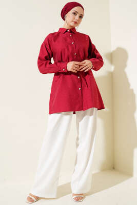 Minik Taş Süslemeli Gömlek Bordo - 300-500 TL Ürünler
