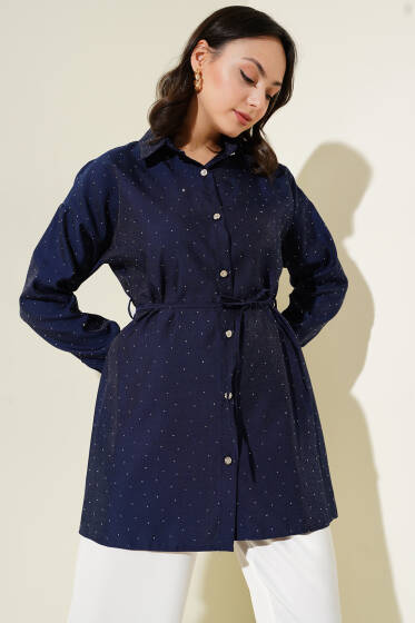 Minik Taş Süslemeli Gömlek Lacivert - Gömlek