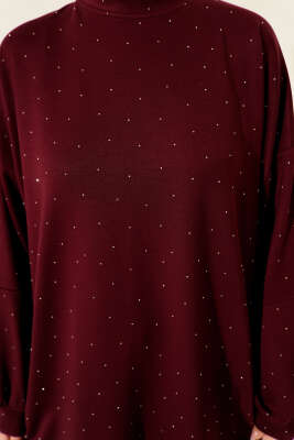 Minik Taş Süslemeli Loyşa Tunik Bordo - Tunik