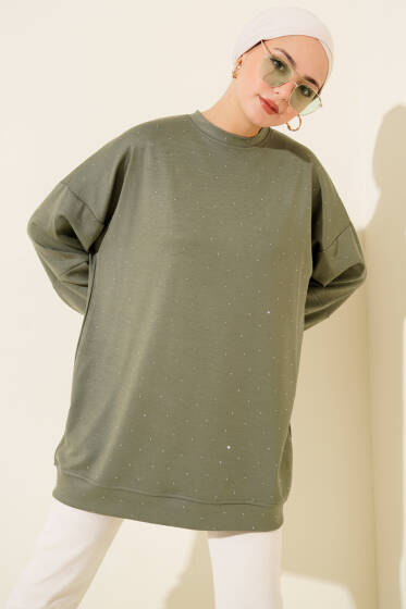 Minik Taş Süslemeli Loyşa Tunik Nefti - Tunik