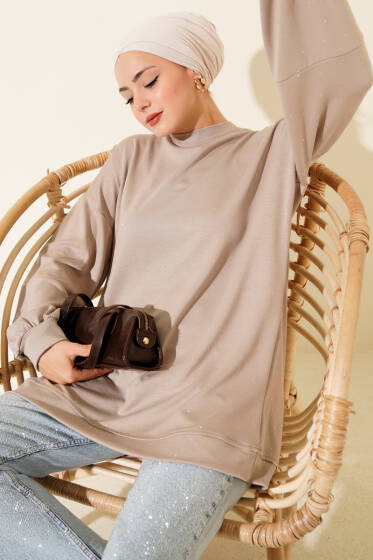 Minik Taş Süslemeli Loyşa Tunik Vizon - Tunik