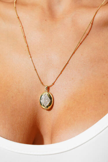 Minik Taşlı Açılır Kolye Gold - Kolye