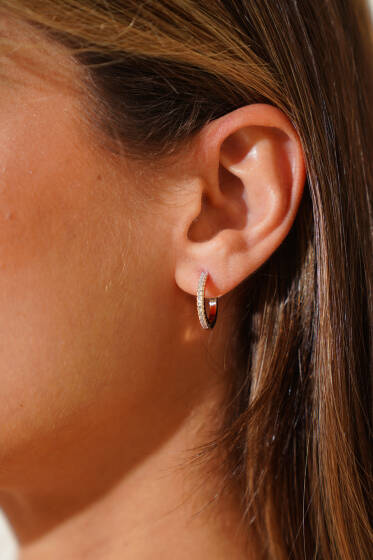 Minik Taşlı Halka Küpe Gold - Küpe