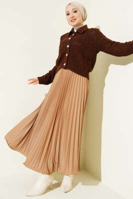 Minik Taşlı Pileli Etek Camel - 300-500 TL Ürünler