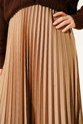 Minik Taşlı Pileli Etek Camel - 300-500 TL Ürünler