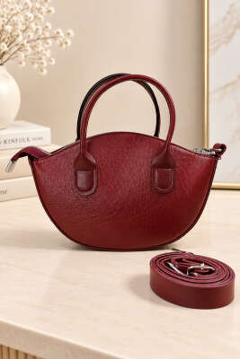 Minimal Oval Askılı Çanta Bordo - GÜZEL ÇANTA