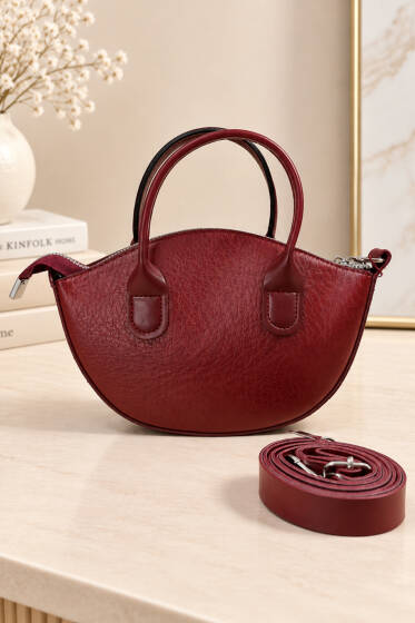Minimal Oval Askılı Çanta Bordo - Kol Çantası
