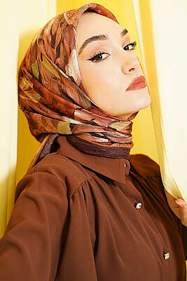 Mist Ebruli Desen Bambu Kraş Eşarp Acı Kahve 