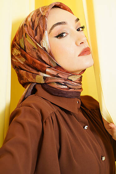 Mist Ebruli Desen Bambu Kraş Eşarp Acı Kahve - Başörtüsü