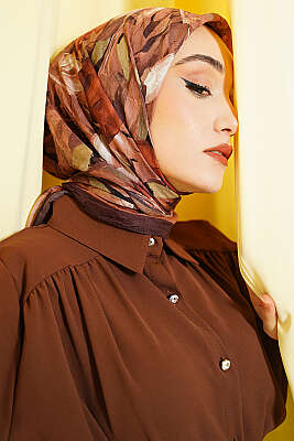 Mist Ebruli Desen Bambu Kraş Eşarp Acı Kahve - Başörtüsü