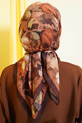 Mist Ebruli Desen Bambu Kraş Eşarp Acı Kahve - Başörtüsü