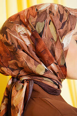 Mist Ebruli Desen Bambu Kraş Eşarp Acı Kahve - Başörtüsü