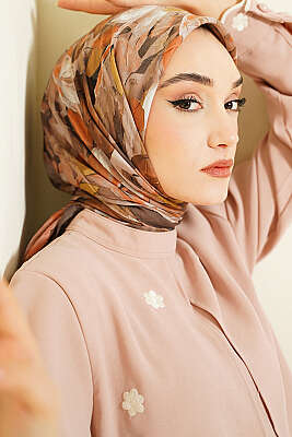 Mist Ebruli Desen Bambu Kraş Eşarp Haki 