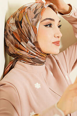 Mist Ebruli Desen Bambu Kraş Eşarp Haki - Başörtüsü