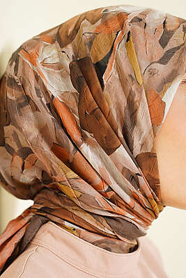 Mist Ebruli Desen Bambu Kraş Eşarp Haki - Başörtüsü