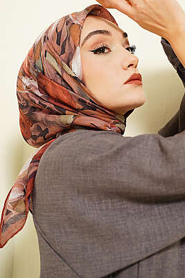 Mist Ebruli Desen Bambu Kraş Eşarp Kahve - Başörtüsü