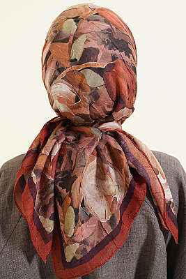 Mist Ebruli Desen Bambu Kraş Eşarp Kahve - Başörtüsü