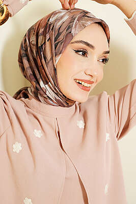 Mist Ebruli Desen Bambu Kraş Eşarp Kum Bej - Başörtüsü