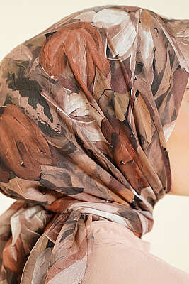 Mist Ebruli Desen Bambu Kraş Eşarp Kum Bej - Başörtüsü